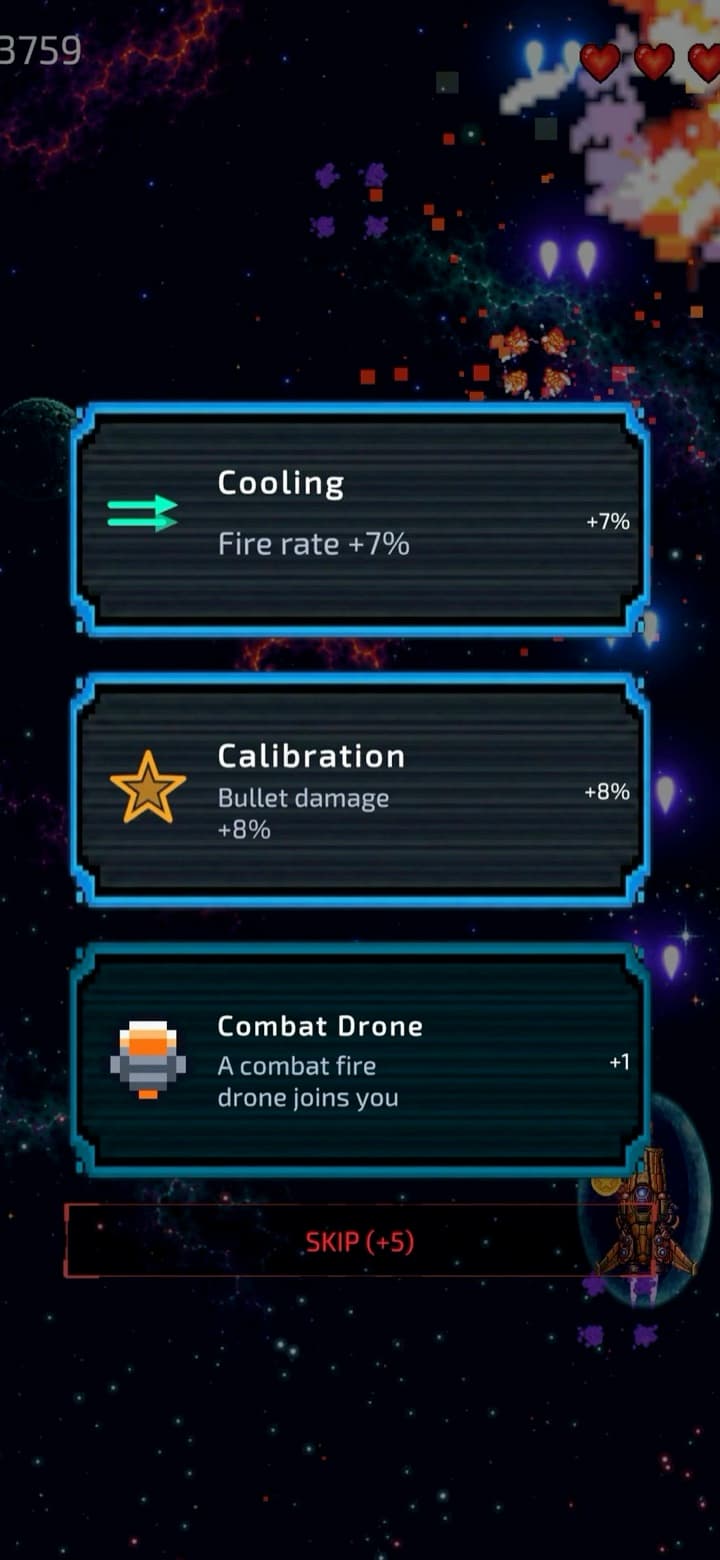 Upgrade choice: Cooling, Calibration or a Combat Drone