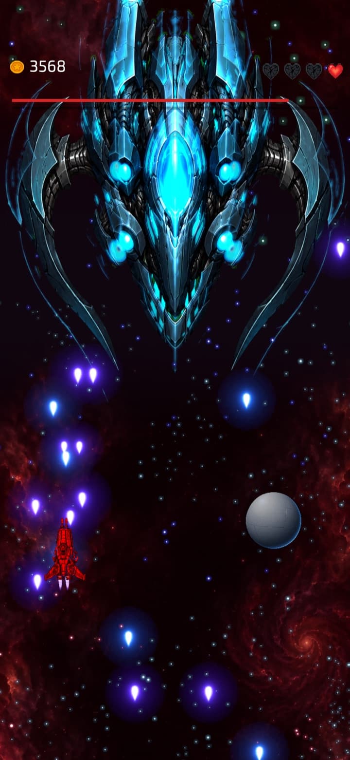 A red ship variant weaving between boss shots